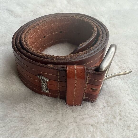 Men’s Fossil Brown Leather Belt Sz L 42.5” - Picture 6 of 13